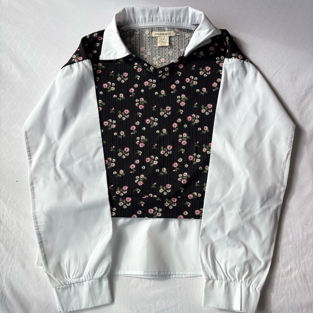 One Step Ahead Black and White Floral Kids Blouse